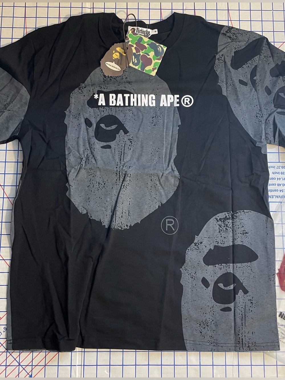 A Bathing Ape Black & Gray Graphic Logo Tee